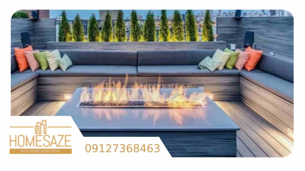 اجرای ایده خلاقانه میز شومینه در روف گاردان