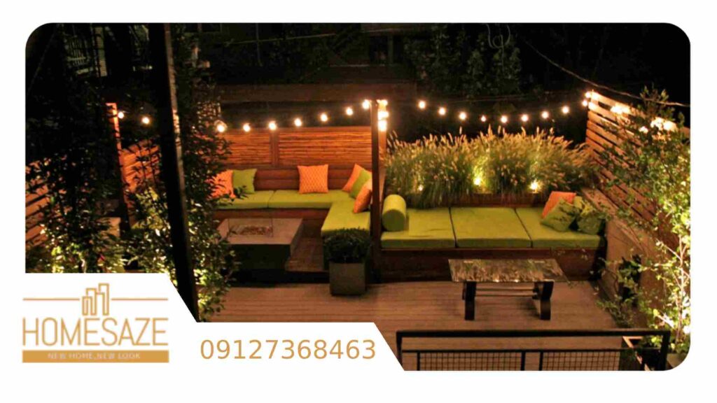 نورپردازی روف گاردن کوچک با ریسه‌های نوری